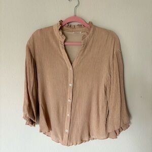 Fate Tan Ruffle Button-Up Blouse